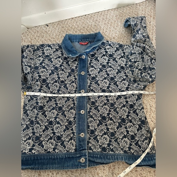 Asazy Vintage 80s 90s Lace Overlay Oversized Button Down Denim Jacket size L - Picture 8 of 8